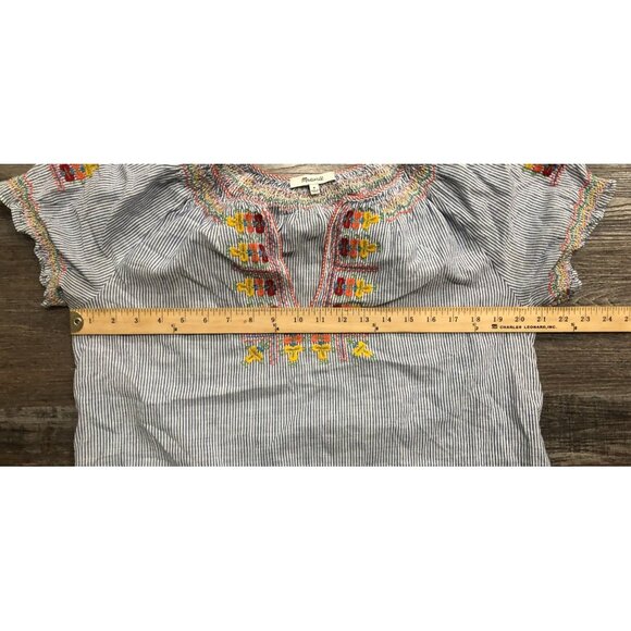 Madewell Embroidered Penny Peasant Top Womens Medium Blue Cotton - Picture 6 of 7